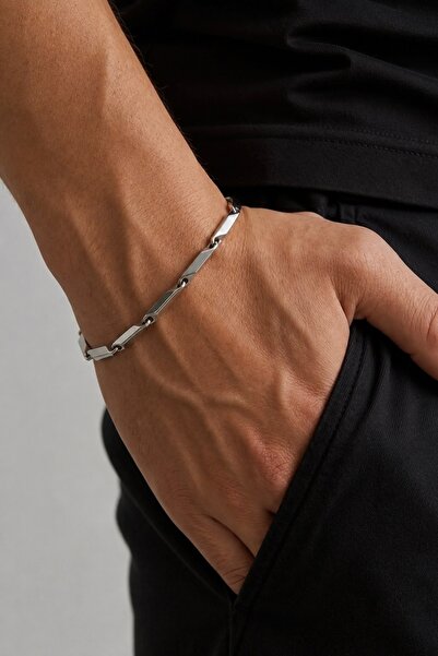 Tixy Pixy Kibrit Model Stainless Steel Silver Men's Bracelet