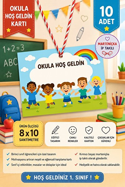 Emtory Home 10 Adet 1.Sınıf Yaka Kartı - Okul Hoşgeldin Kartı - Sınıf Kartı 8...