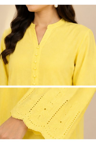 6TEEN Women's Vibrant Lime Yellow Embroidered 2pc