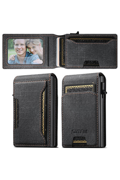 Choice Black Push-out Card High Quality Faux Leather Card Holder Wallet Holde...
