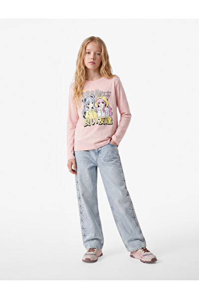 Koton Cotton Long Sleeve Crew Neck Anime Printed T-Shirt