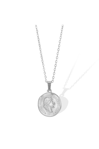 Choice Silver Color Stainless Steel Portrait Queen Coin Necklace Fashion Gold...