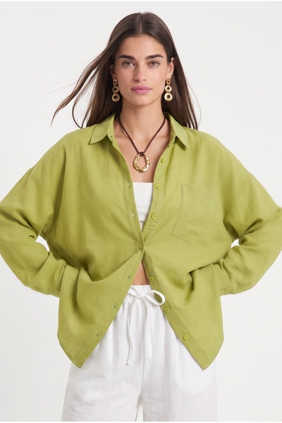 Ritnice Women's well oil green linen shirt