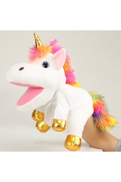 Choice 30cm WHITE The Mouth Can Move Unicorn Hand Puppets Plush Toys Pony Dol...