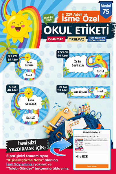 t tuğset etiket Okul Etiketi Kalem Defter Etiketi Özel Isim Yazılabilen Etike...