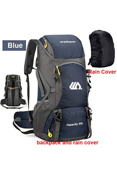 Choice Blue cover set 50L Travel Backpack Camping Men Large Hiking Bag Touris...