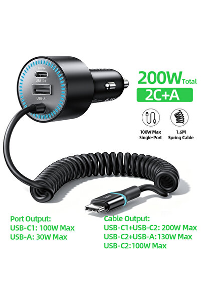 Choice 200W Car Charger Rocoren 200W Car Charger Fast Charge PD100W USB Type ...