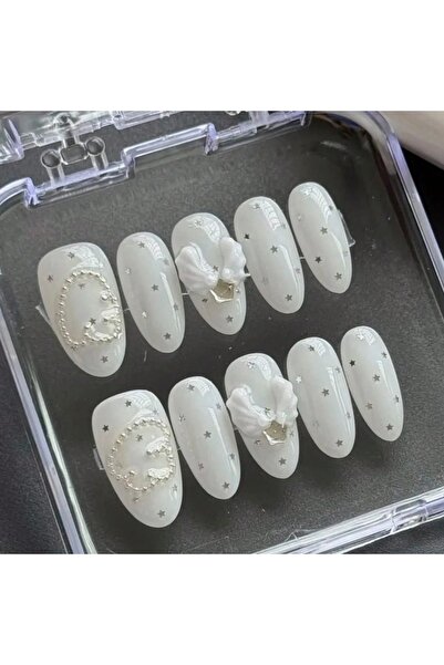 Choice4 SJ0484-S 10 Pieces of Hand-Pressed Almond-Shaped Nails, Beautiful Fak...