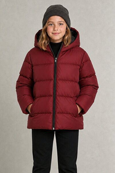 Montland Girl's Burgundy Fleece Hooded Waterproof Wind Resistant Pocket Infla...