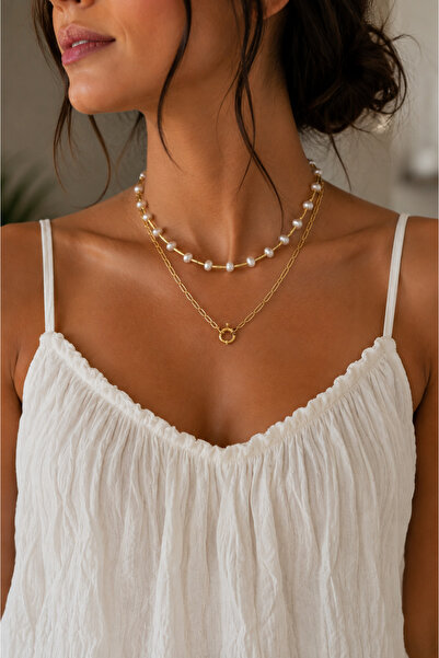 Histakı Gold Pearl Double Necklace