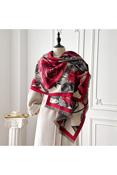 choice2 Red Women's Winter Rose Print Pashmina Shawl Cashmere Feel Large Warm...