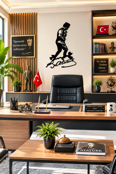 Saklı Home Kemal Atatürk İmzalı Metal Duvar Tablosu | Lazer Kesim Siyah Metal...