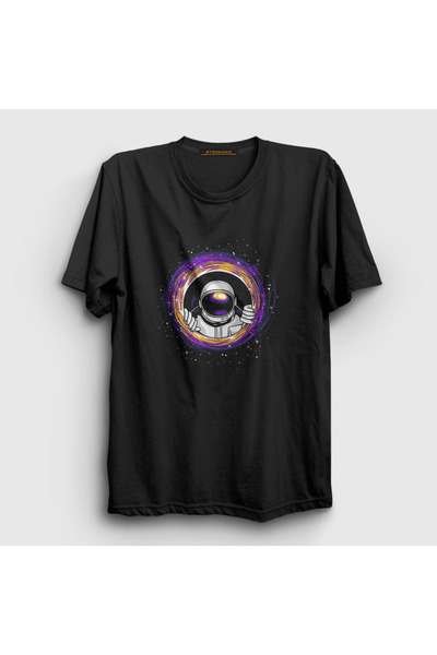 Presmono Unisex crni astronaut sa crnim crvotočinom svemir T-shirt 290143tt