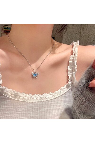 Choice 1 Romantic Blue Crystal Butterfly Necklace for Women Girls Simple Shin...