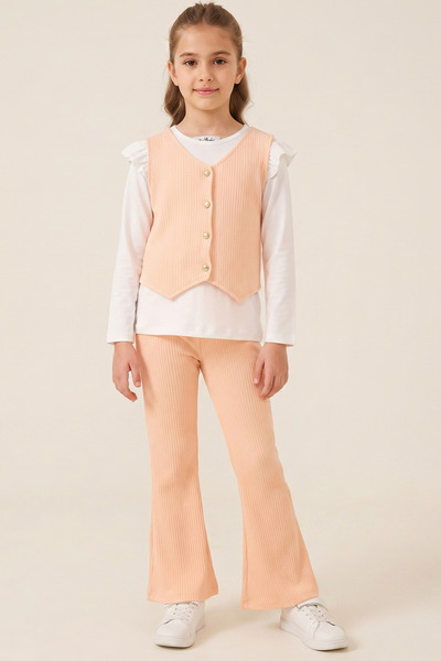 CRASSİ Girl's Vest Sweat Suit Lycra Wrinkled Self-Patterned