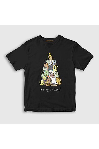 Presmono Unisex Kids Black Merry Catmas Cats Christmas T-shirt270101tt