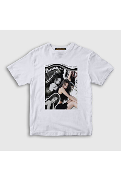 Presmono Unisex Kids White Sakura K Pop Le Sserafim T-Shirt 482189 Tt