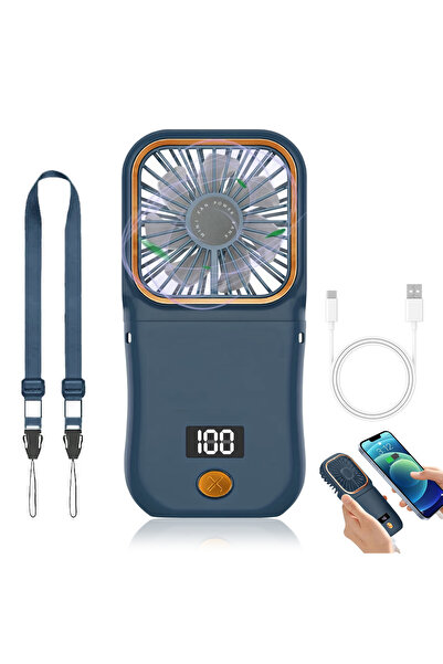 Choice1 Navy Blue Portable Charging Handheld Fan, Neck Hanging Fan, with Phon...