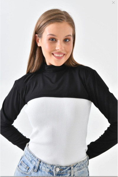 a02teks Dik Yaka Boyunluklu Kolluk Siyah Uzun Kollu Boyunluk Tesettür Boyunluk Balıkçı Yaka Bodysuit