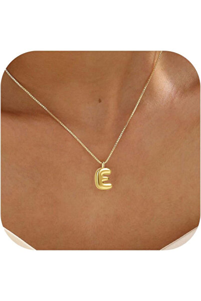 Choice E Gold Plated Bubble Balloon Letter Necklace Stainless Steel Box Chain...