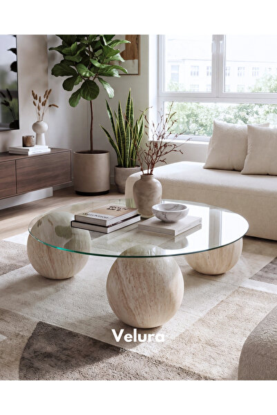 Velura Home & Living Modern Orta Sehpa & Küre Sehpa & Top Sehpa & Şeffaf Yuva...