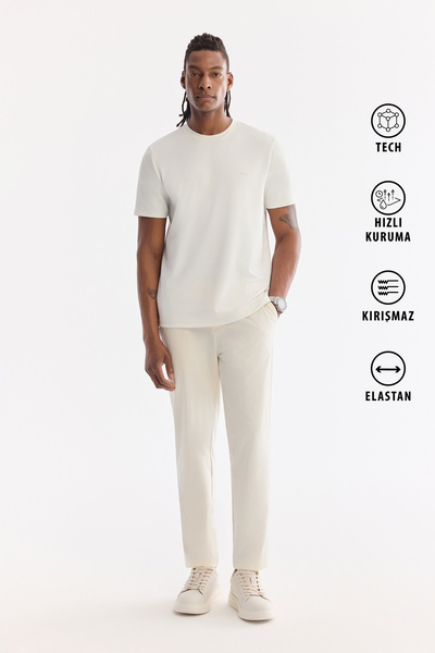 Avva Erkek Kırık Beyaz Yanı Lastikli Kırışmaz Teknik Kumaş Slim Fit Chino Pan...