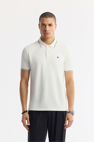 Avva Men's Ecru Polo Neck Bi-Stretch Regular Fit T-Shirt A51Y1000