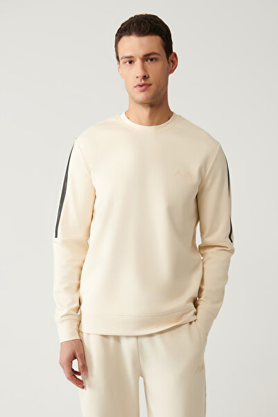Avva Men's Beige Crew Neck Interlock Printed Regular Fit Sweatshirt A41Y1203
