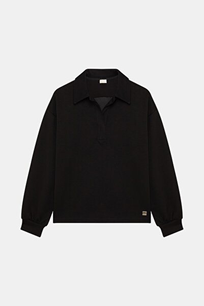 W Collection SİYAH YAKA DETAYLI SWEATSHIRT