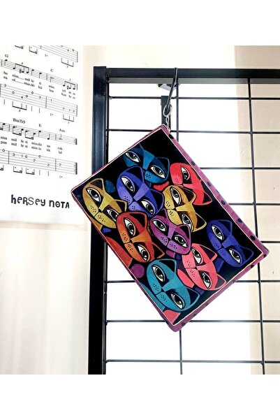 Herşey Nota Πολύχρωμες γάτες Clutch Portfolio Τσάντα