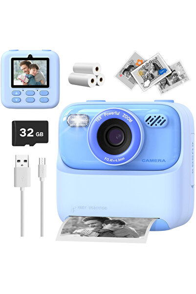 Choice Blue With 32G Children Digital Camera Photography Instant Camera 1080P...