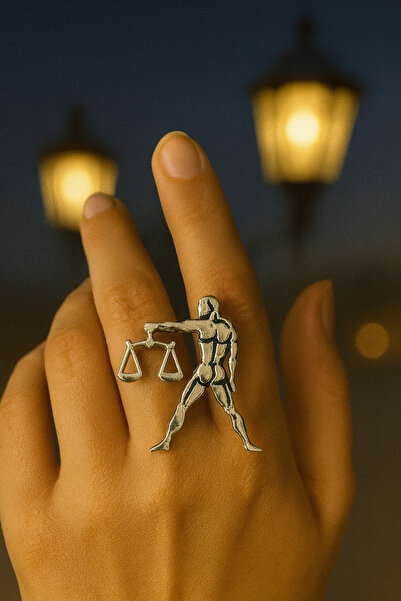 HER ŞEY NOTA www.herseynota.com Unisex Adjustable Metal Ring with Libra Zodia...
