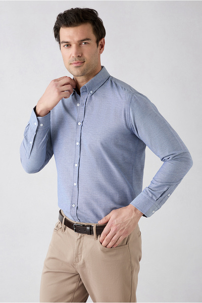 Kiğılı Long Sleeve Slim Fit Button Collar Cotton Easy Ironing 4 Seasons Oxfor...
