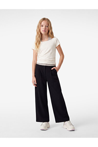 Koton Beli Ayarlanabilir Lastikli Pile Detaylı Cepli Geniş Paça Kumaş Pantolon