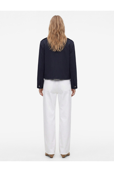 Koton Long Sleeve Buckle Detail Epaulet Zip-Up Stand Collar Crop Jacket
