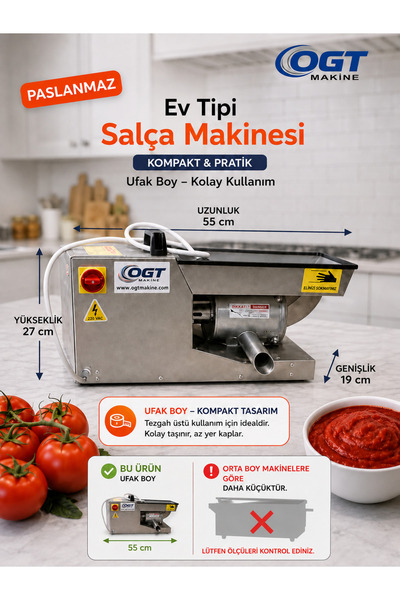 ogt makine Paslanmaz Çelik Tezgah Üstü Salça Makinası - Paslanmaz Ev Tipi Sal...