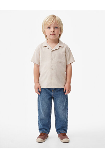 Koton Linen and Viscose Blend Turn-Down Collar Pocketed Short Sleeve Shirt