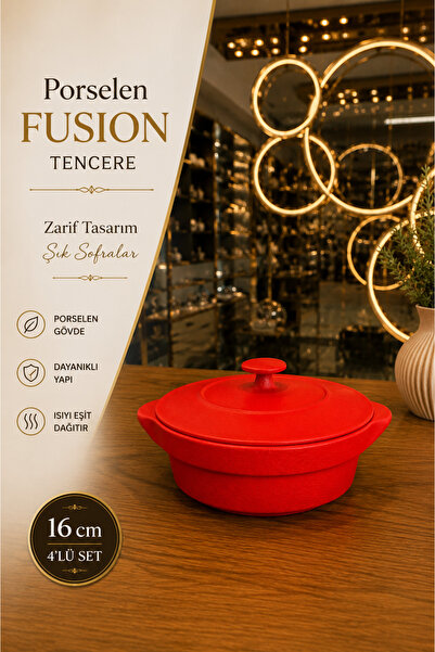 Paşabahçe Porselen FUSION 16 cm 4'lü Kırmızı Tencere