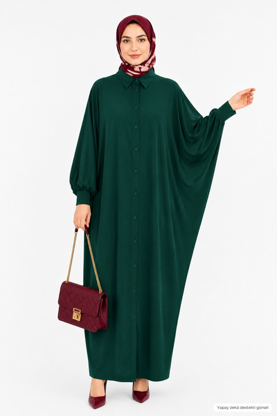 penyebizden Women's Sandy Hijab Shirt Dress Abaya-Emerald Green