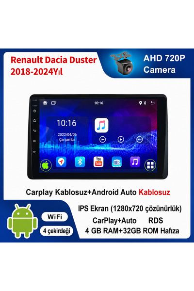 coni Dacia Duster 2018-2024 Yıl uyumlu 4GB Ram 32GB Rom Hafıza Android Kablos...