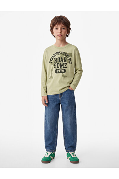Koton Cotton Crew Neck Long Sleeve Printed T-Shirt