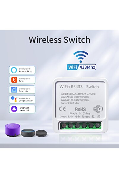 LOLGOOD مفتاح حائط لاسلكي 20A 16A/20A Tuya WiFi Smart Switch RF 433MHz 1/2/3 ...