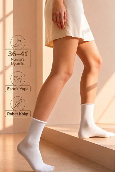 Bolero 3'lü Roll Top Lastiksiz Kadın Beyaz Bambu Soket, 36-40
