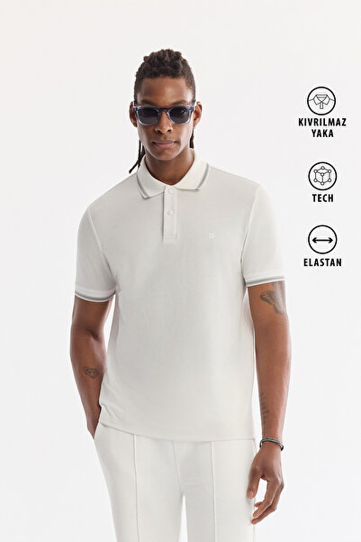Avva Erkek Beyaz Kıvrılmaz Polo Yaka Pamuklu Teknik Kumaş Regular Fit T-Shirt...