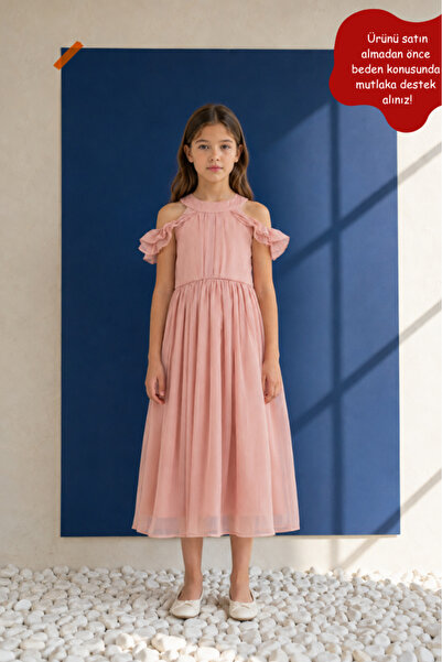 Eray Kids Rochie de seara lunga pentru fete din sifon cu umeri