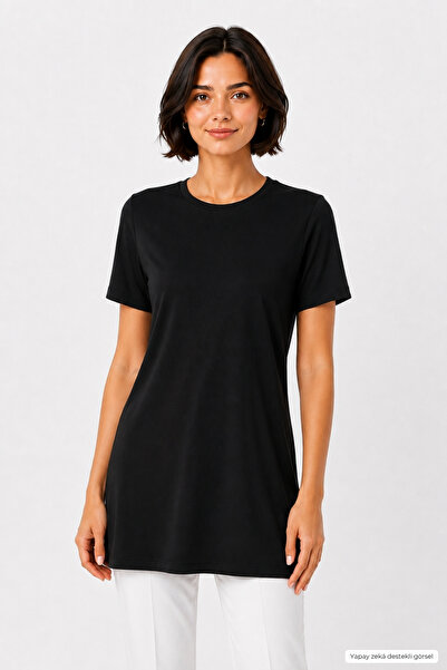 penyebizden Soft Viscose Long Tunic-Black