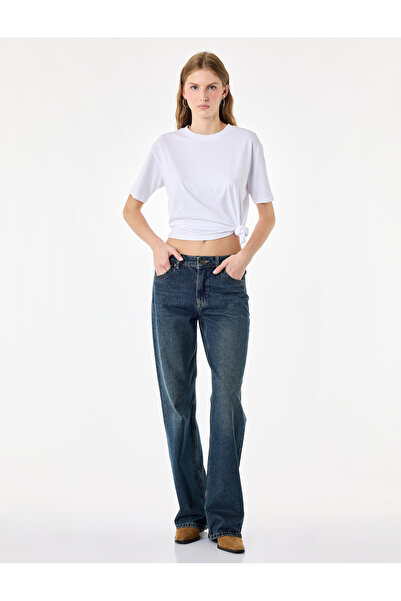 Koton Normal Waist Cotton Straight Leg Denim Trousers with Pockets - Straight...