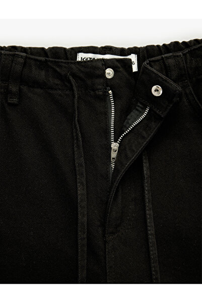 Koton Pamuklu Bol Kalıp Çıtçıt Düğmeli Beli Bağcıklı Denim Pantolon - Loose Fit Jeans