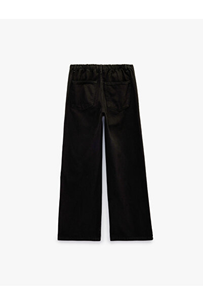Koton Cotton Loose Fit Denim Trousers with Snap Buttons and Tie Waist - Loose...