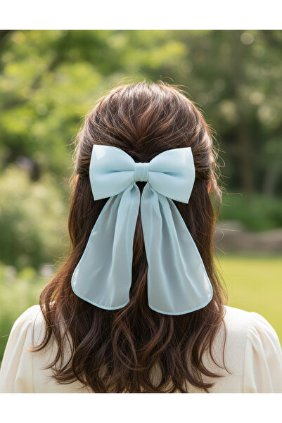 JZ MODA Light Blue Oversized Tailored Chiffon Bow Automatic Buckle